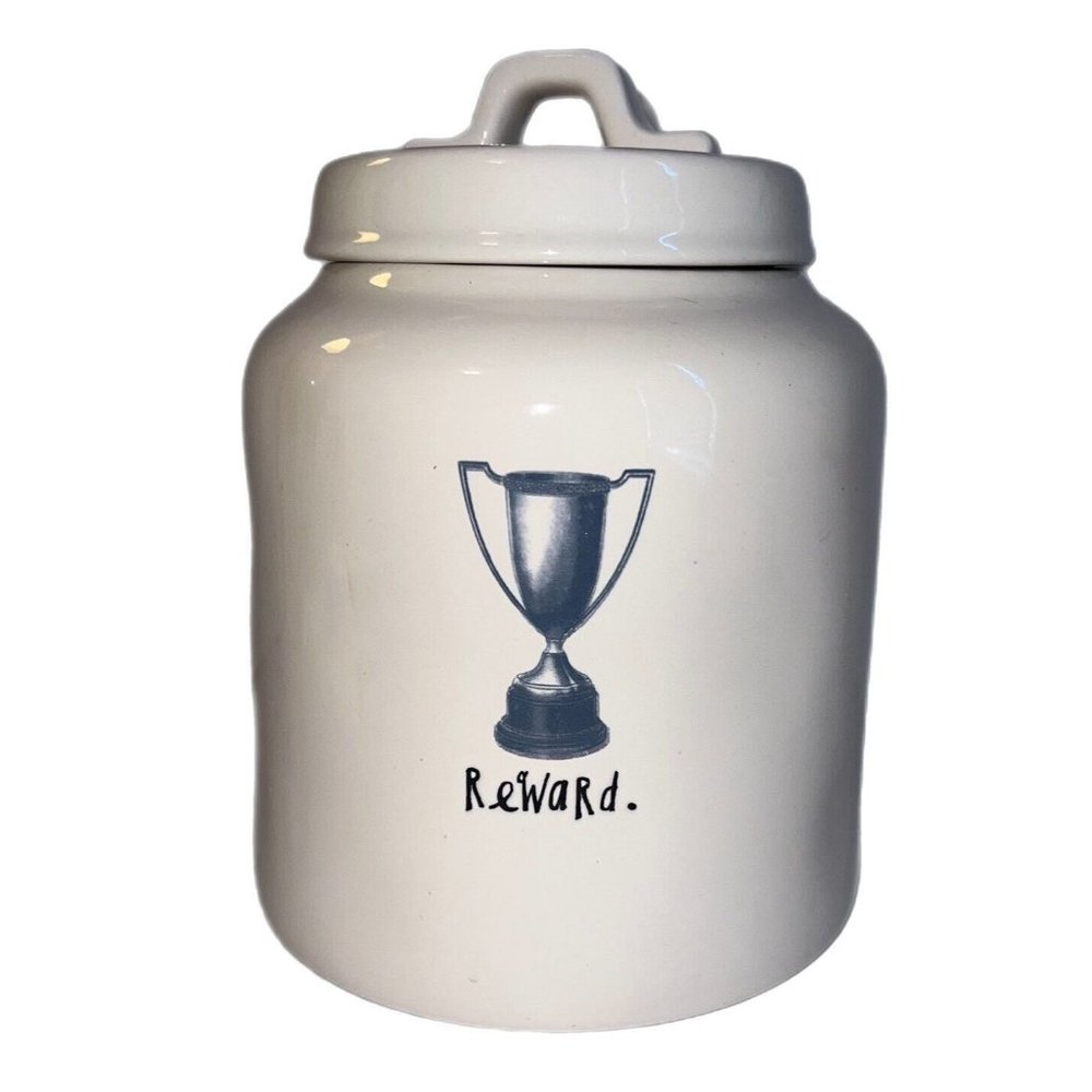 Rae Dunn  REWARD Canister Jar Cookie Container Dog Animal Treats Magenta White